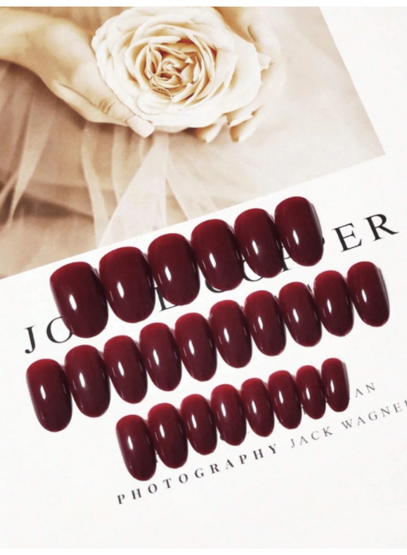 أظافر تركيب قصيرة بيضاوية لون عنابي 24 قطعة – أظافر لامعة للخريف والمناسبات مع إطلالة أنيقة - Image 2